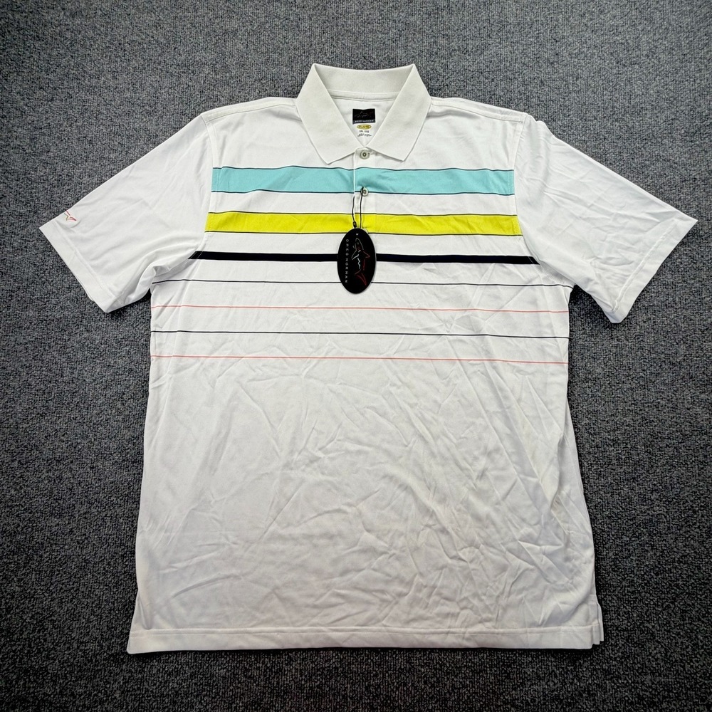 Greg Norman Play Dry Polo Shirt Men XXL White Stripe Golf Performance NWT